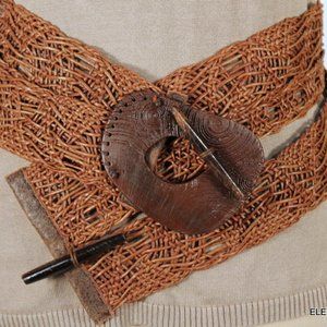 Vintage Susan Riedweg Braided Leather Wide Belt S / M Womens '90s BOHO Brown